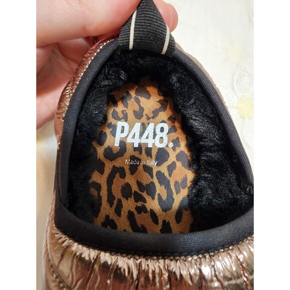 P448 WOMENS 40 SZ 9 GOLD SLIP ON LABY SNEAKER SLIPPER CHEETAH SHIMMER COMFY CUTE - Picture 7 of 15